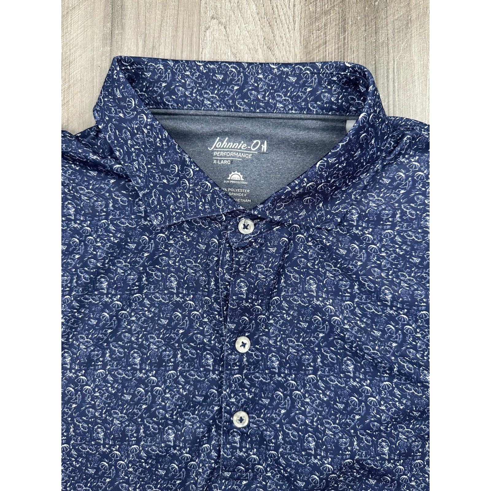 Johnnie-O Boggins Performance Jersey Golf Polo in Navy, White — Size XL // Preowned