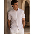 BOSS Slim Fit Ink Squares Short Sleeve Button Down in White with Red Squares — Size Large // Preowned