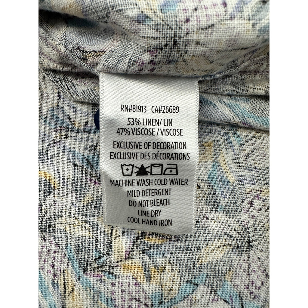 Robert Graham Silverman Classic Fit Floral Linen Short Sleeve Shirt in Gray, Purple, Yellow, Slate Blue — Size Small
