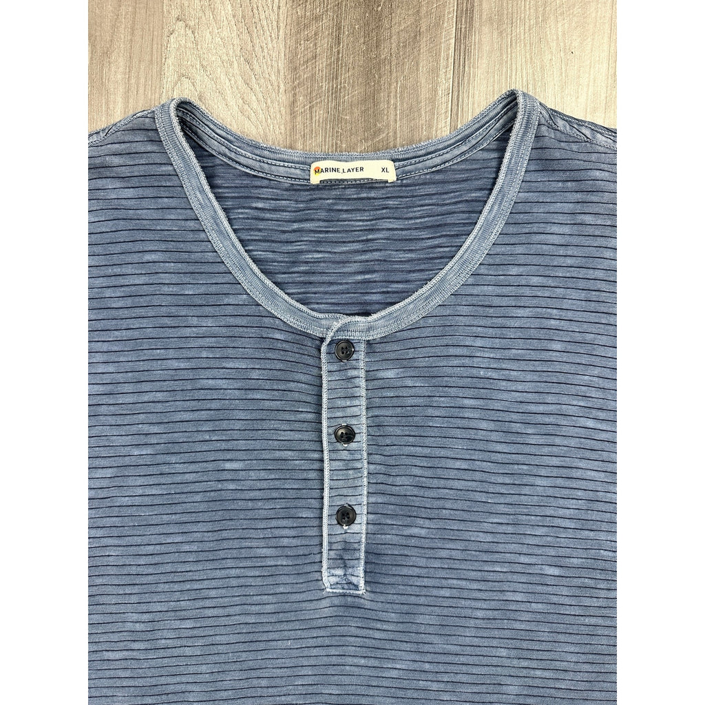 Marine Layer Respun Striped Vintage Washed Short Sleeve Henley Tee — Size XL // Preowned