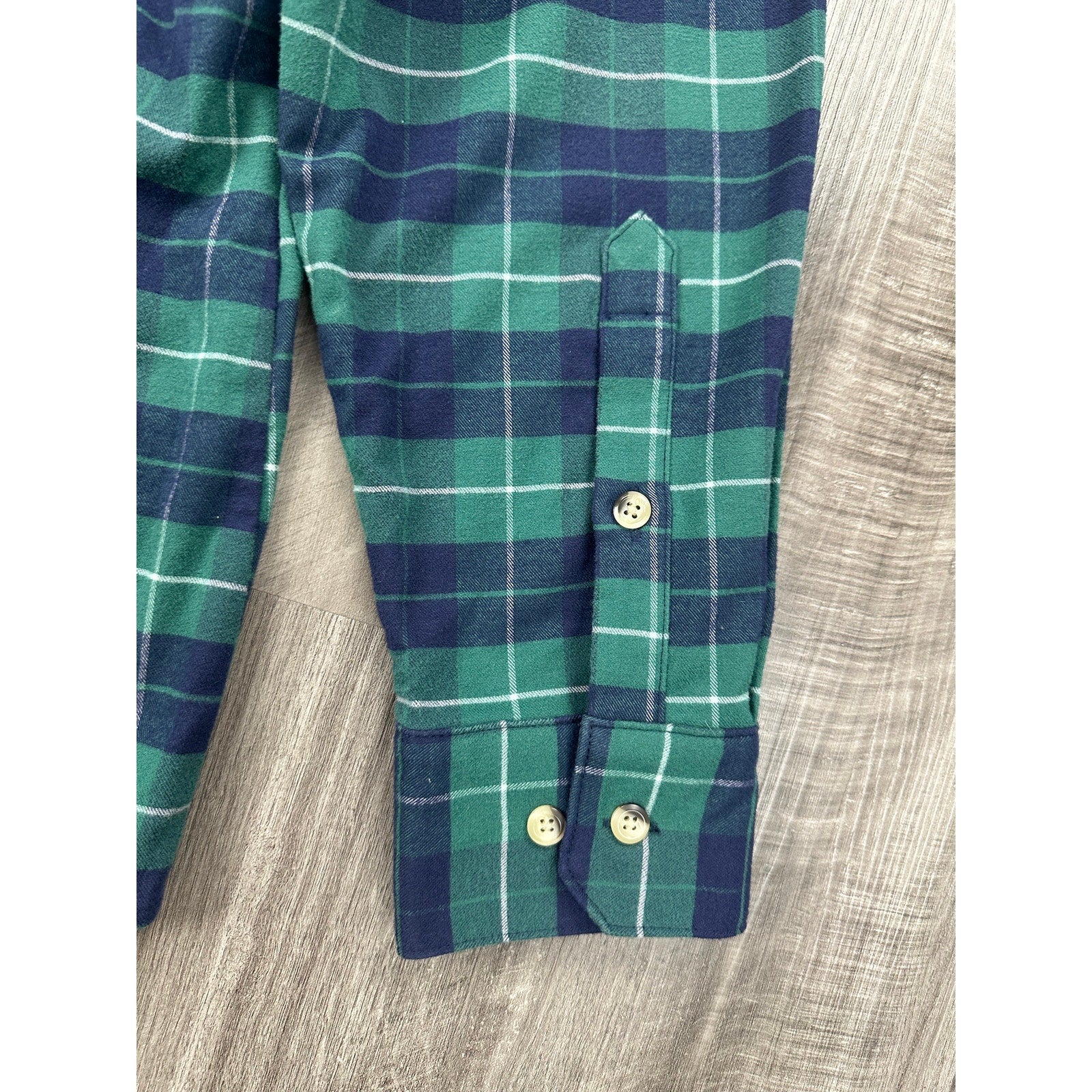 Mizzen+Main Flannel Plaid Trim Fit Long Sleeve Button Down in Green, Navy and White — Size 2XL // Preowned