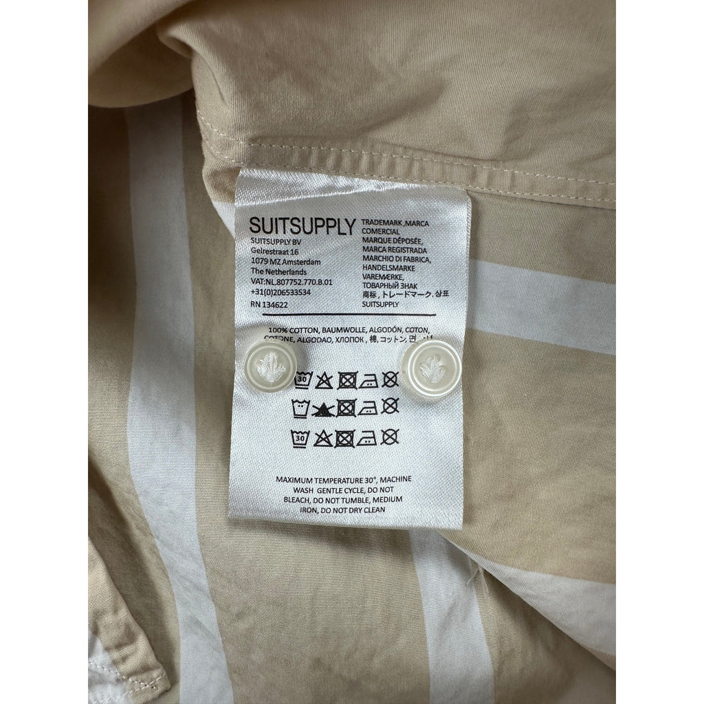 Suitsupply Albini 1876 Egyptian Cotton Extra Slim Fit Casual Long Sleeve Shirt in Tan and White — Size 14.5/15 // Preowned