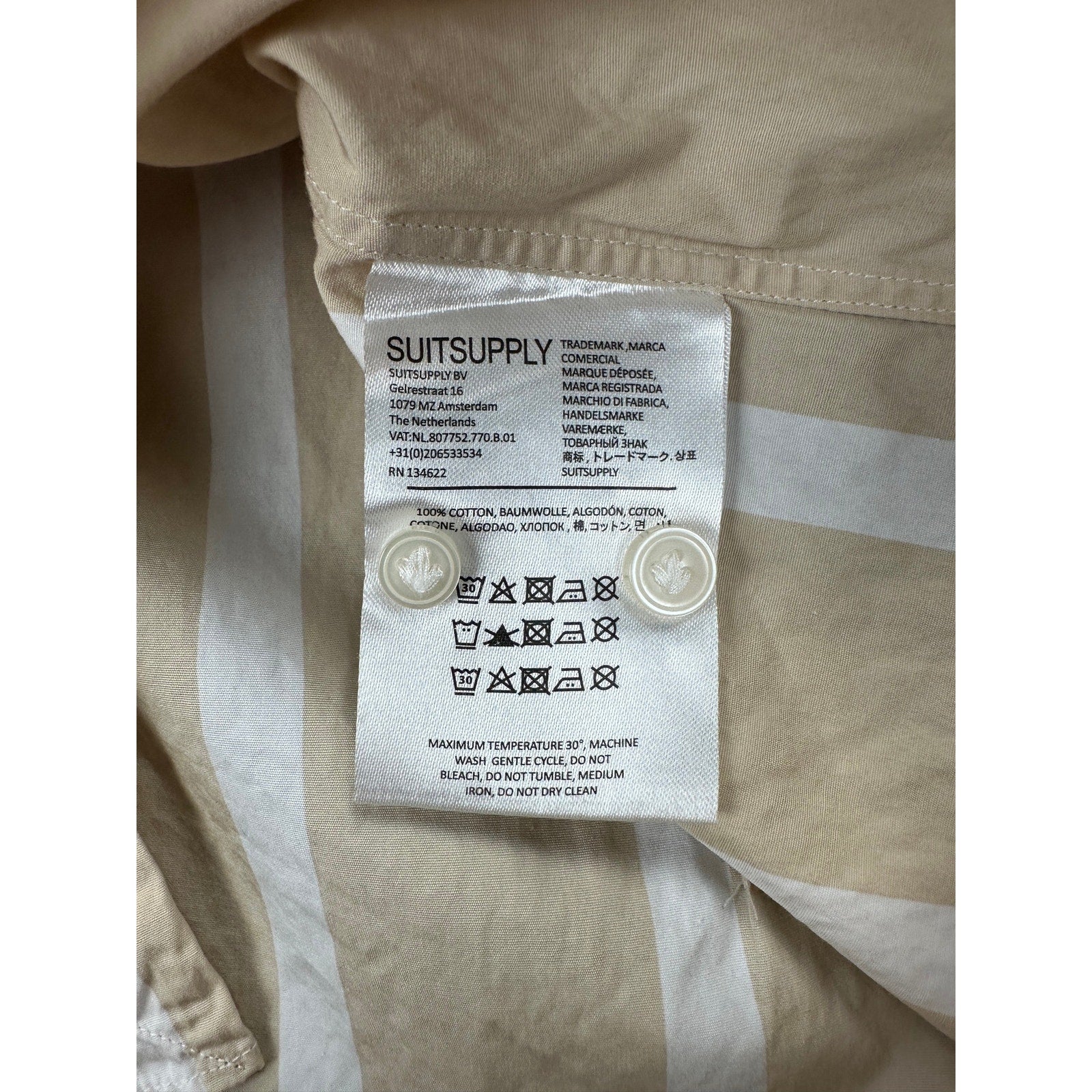 Suitsupply Albini 1876 Egyptian Cotton Extra Slim Fit Casual Long Sleeve Shirt in Tan and White — Size 14.5/15 // Preowned
