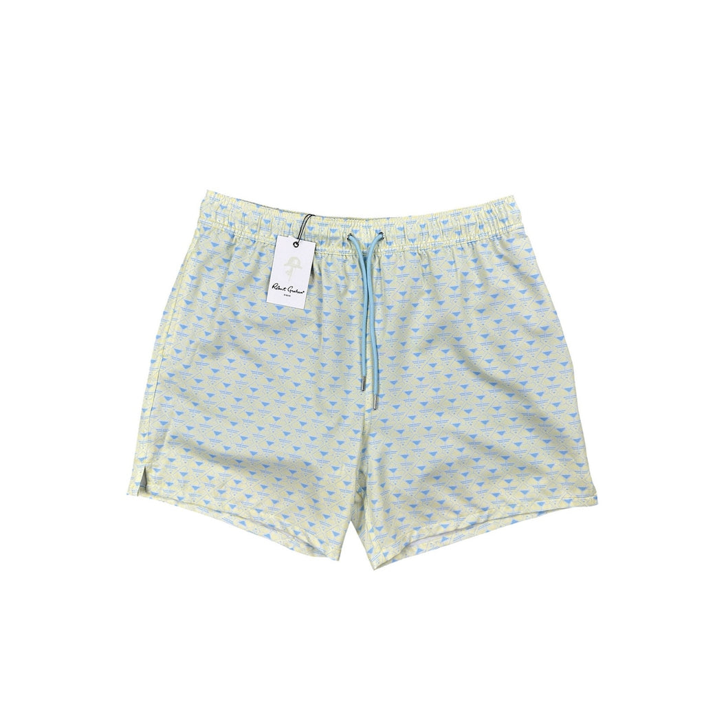 Robert Graham Martini Tower Swim Trunks in Yellow Light Blue and White — Size Medium