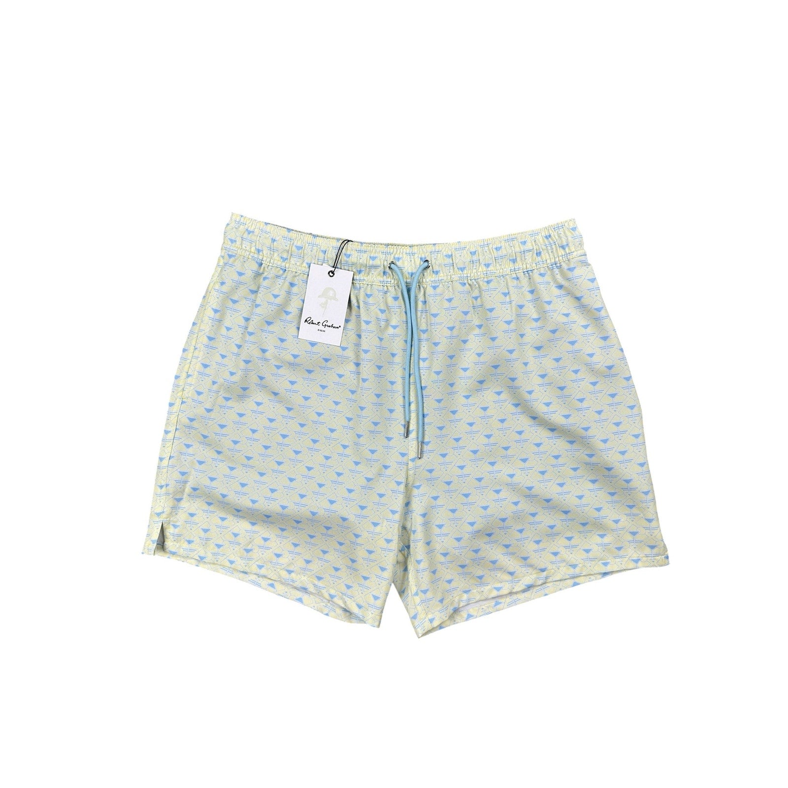 Robert Graham Martini Tower Swim Trunks in Yellow Light Blue and White — Size Medium