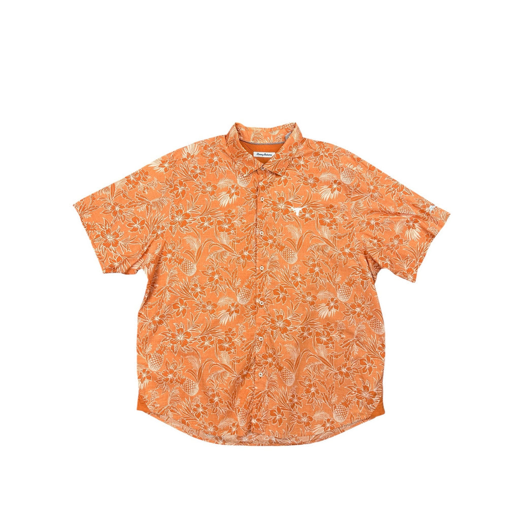 Tommy Bahama Texas Longhorns Hawaiian Cotton Short Sleeve Camp Shirt in Orange, White — Size 2XL // Preowned