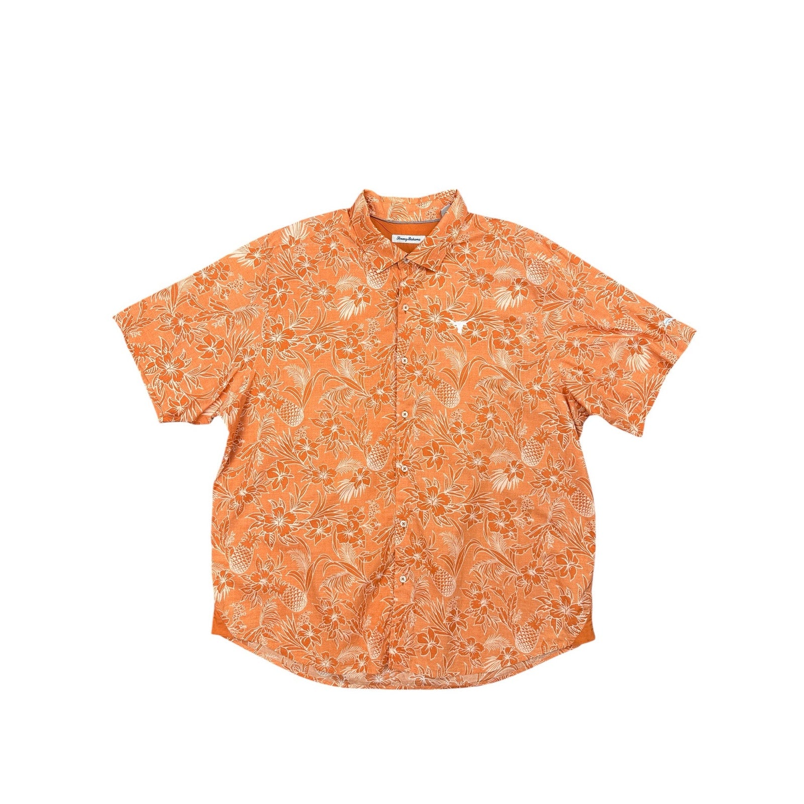 Tommy Bahama Texas Longhorns Hawaiian Cotton Short Sleeve Camp Shirt in Orange, White — Size 2XL // Preowned