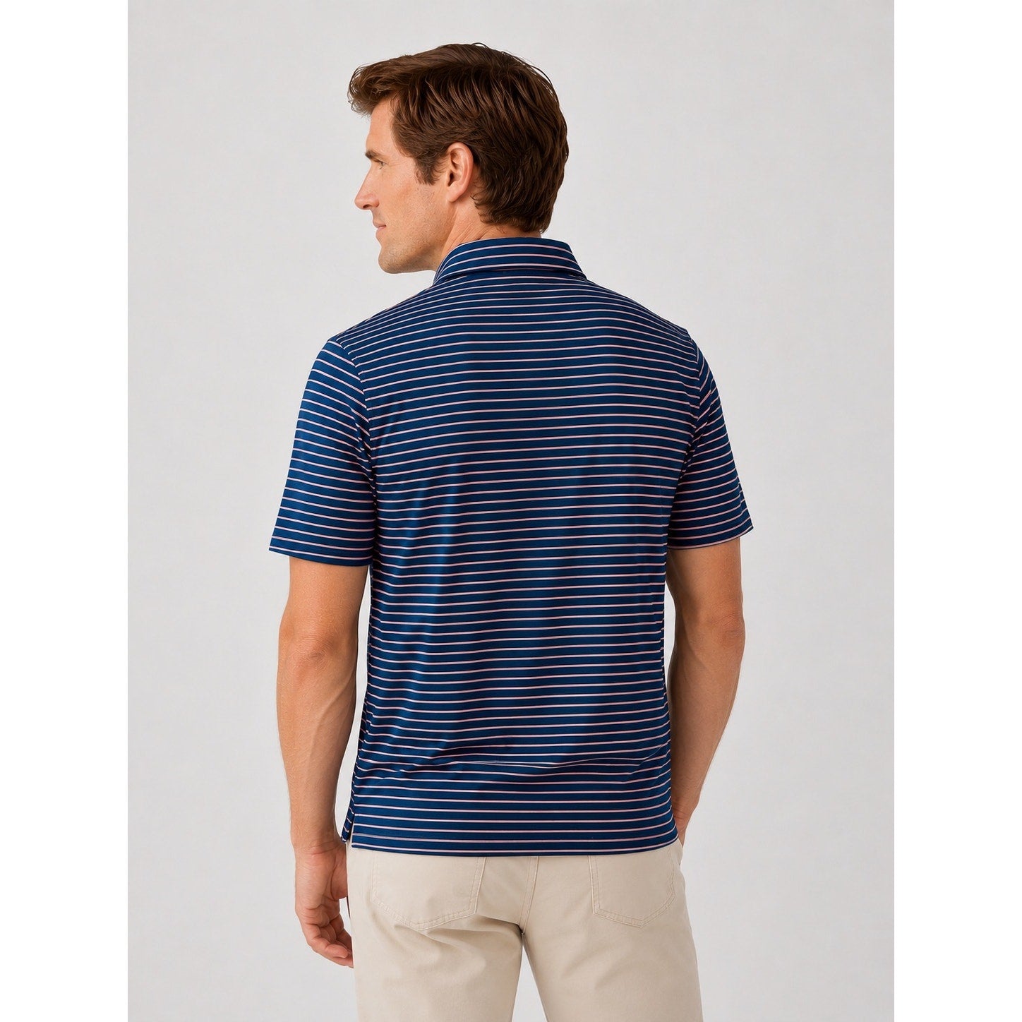 Southern Tide Driver Performance Stretch Striped Polo in Navy Coral White — Size Large