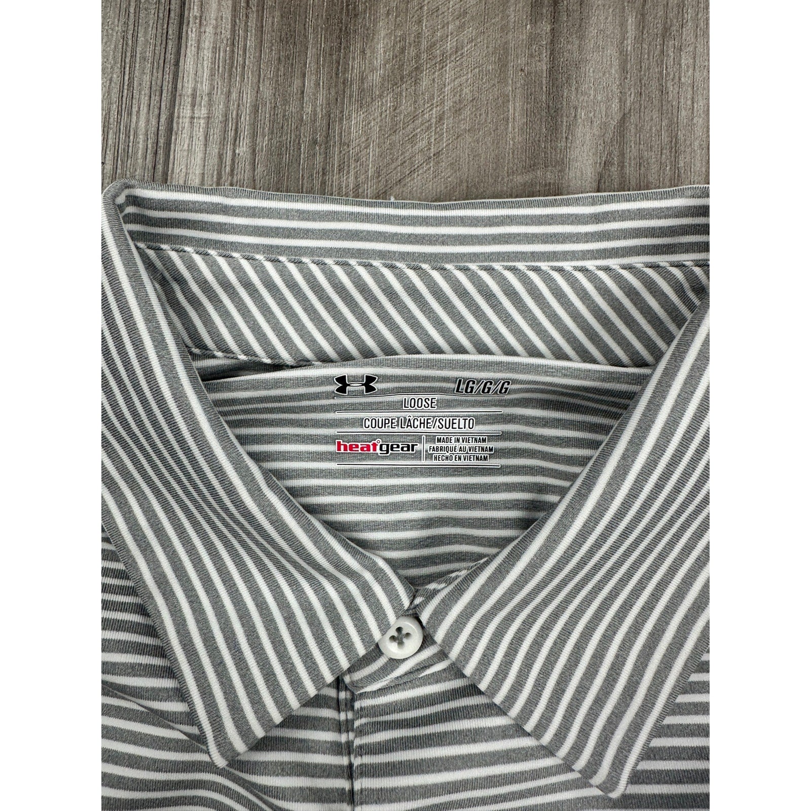Under Armour Auburn Tigers HeatGear Loose Fit Striped Golf Polo in Gray White — Size Large // Preowned