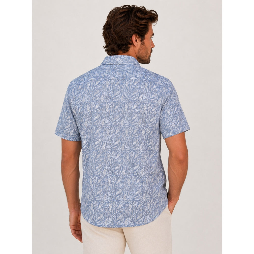Bugatchi Milo Leaf Print OoohCotton 8-Way Stretch Shirt in Lilac — Size Large