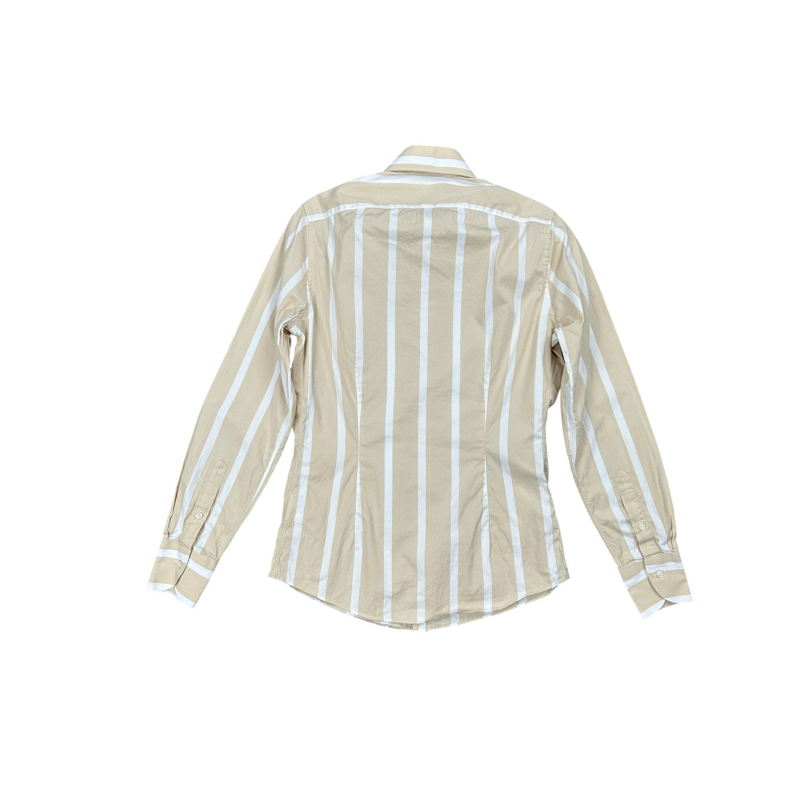 Suitsupply Albini 1876 Egyptian Cotton Extra Slim Fit Casual Long Sleeve Shirt in Tan and White — Size 14.5/15 // Preowned