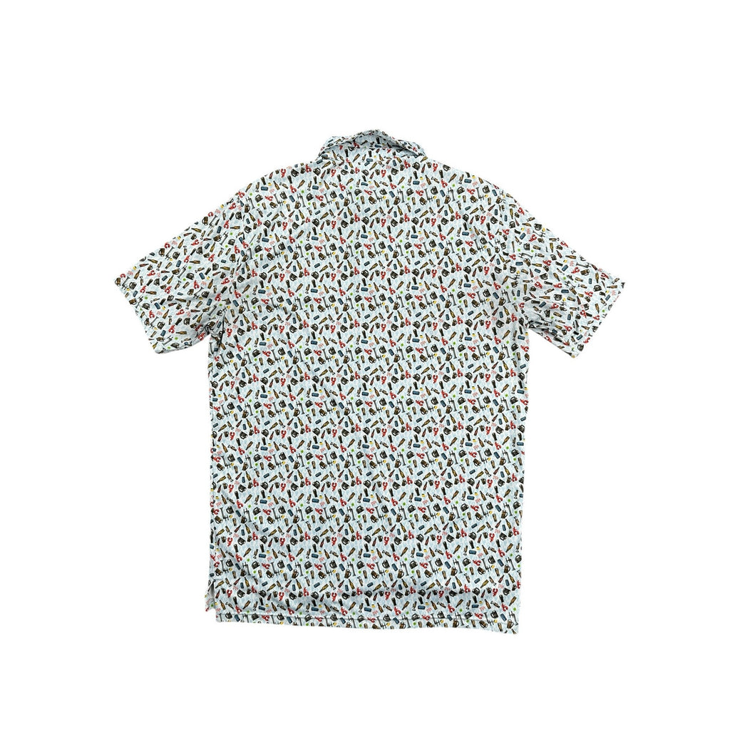 1764 Beer Crab Golf Polo in White Light Blue Lobster Print — Size Medium // Preowned