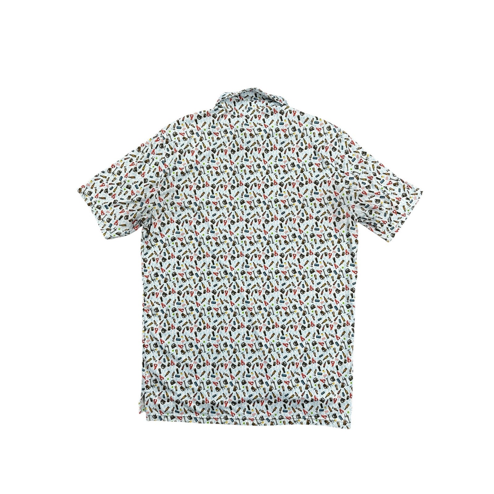 1764 Beer Crab Golf Polo in White Light Blue Lobster Print — Size Medium // Preowned