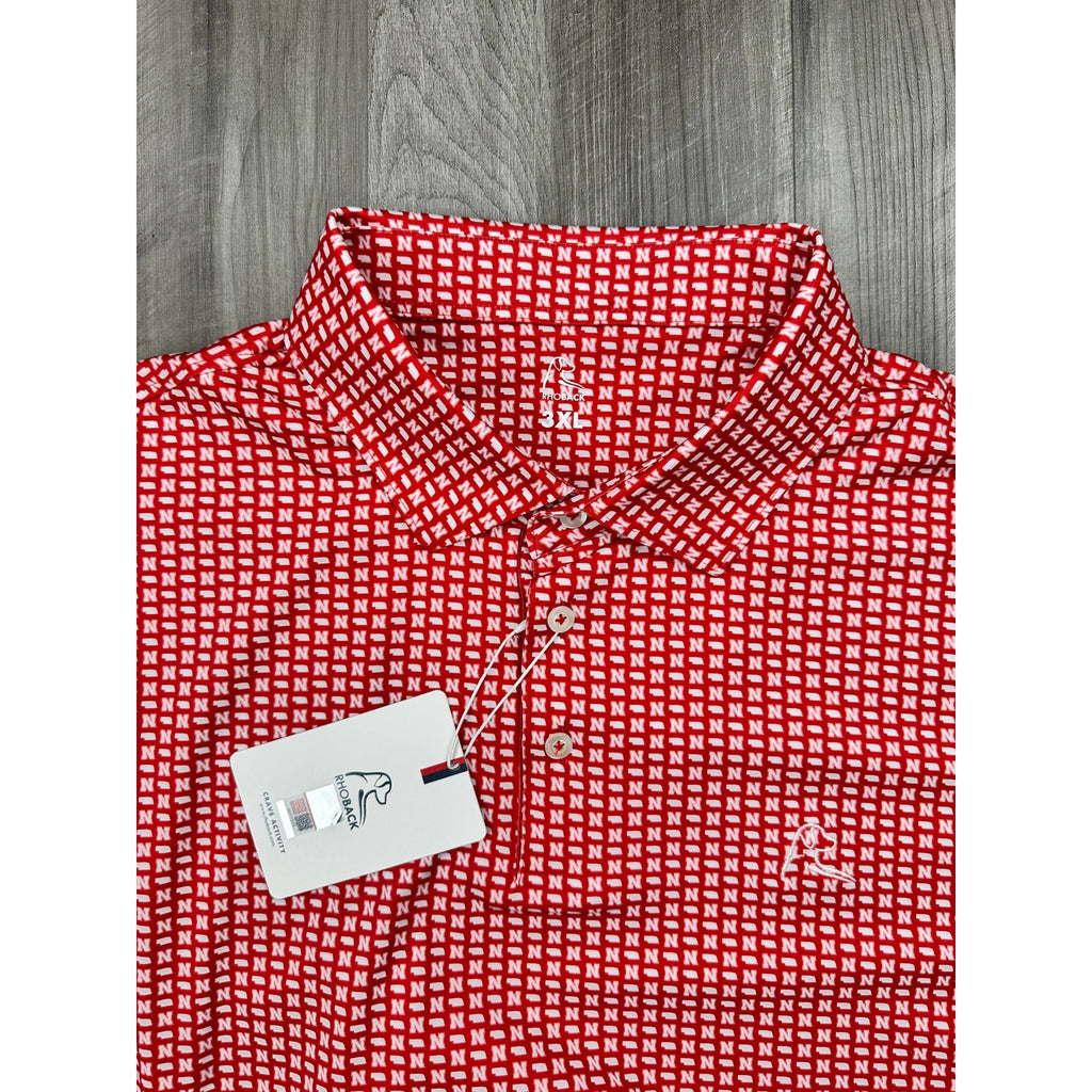 Rhoback Nebraska Cornhuskers Collegiate Golf Polo in Cherry Red, White — Size 3XL