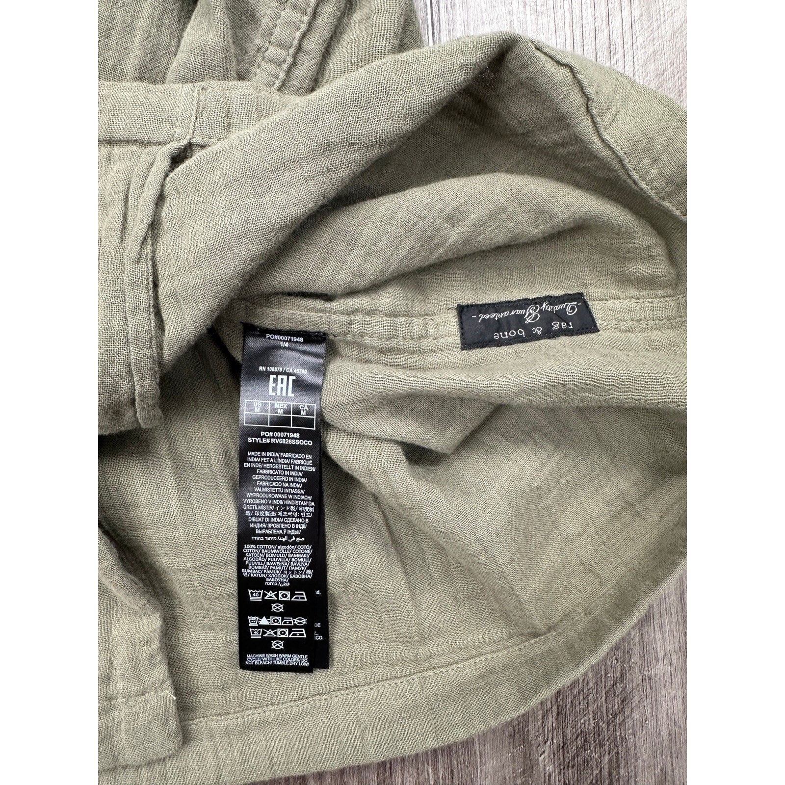 Rag & Bone Alan Gauze Short Sleeve Shirt in Olive Green — Size Medium
