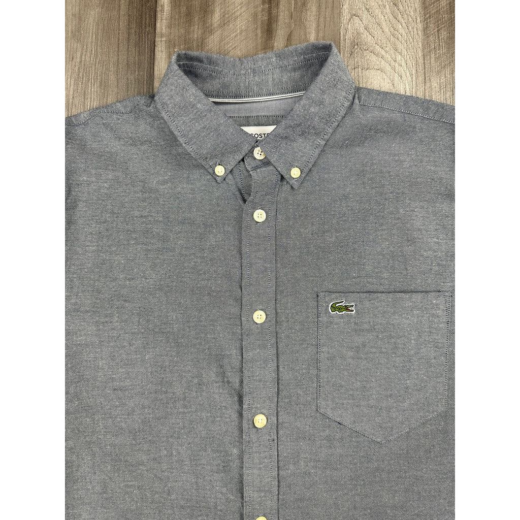 Lacoste Regular Fit Oxford Cotton Short Sleeve Shirt in Navy — Size Small // Preowned