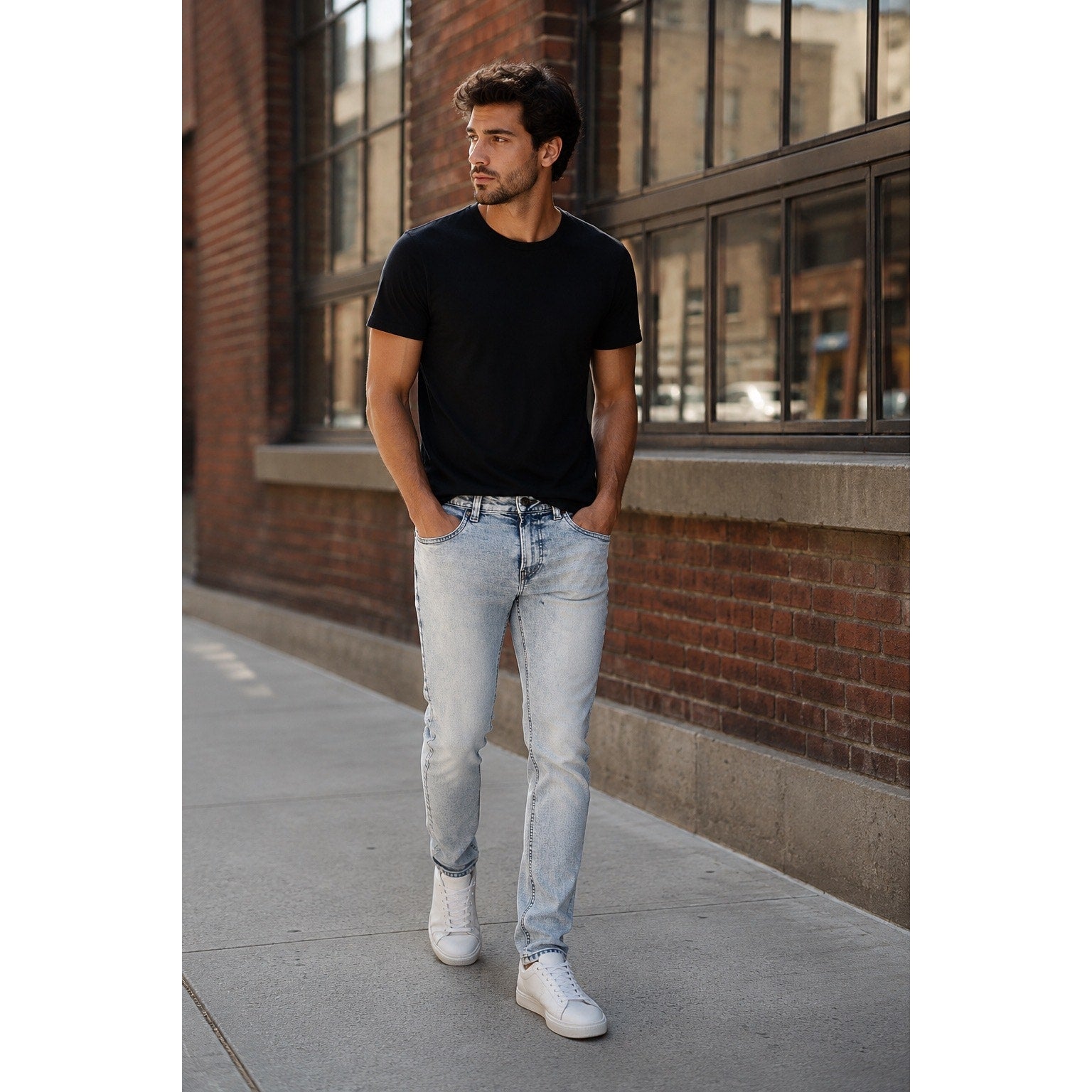 Buffalo David Bitton Slim Ash Stretch Jeans in Bleached and Blasted — Size 30x30