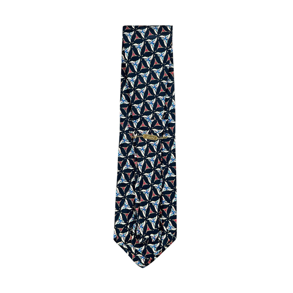 Brioni Geometric Triskelion Tessellation Made in Italy Silk Tie in Navy with Red, Gold, Blue, White — Size OS // Preowned
