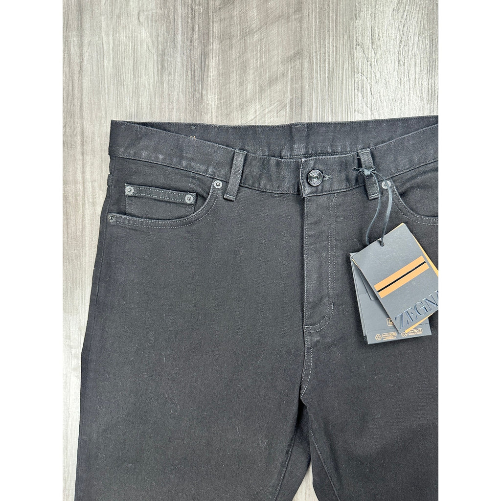 Zegna Stretch Cotton Roccia Slim Straight Jeans in Black Rinse — Size 34