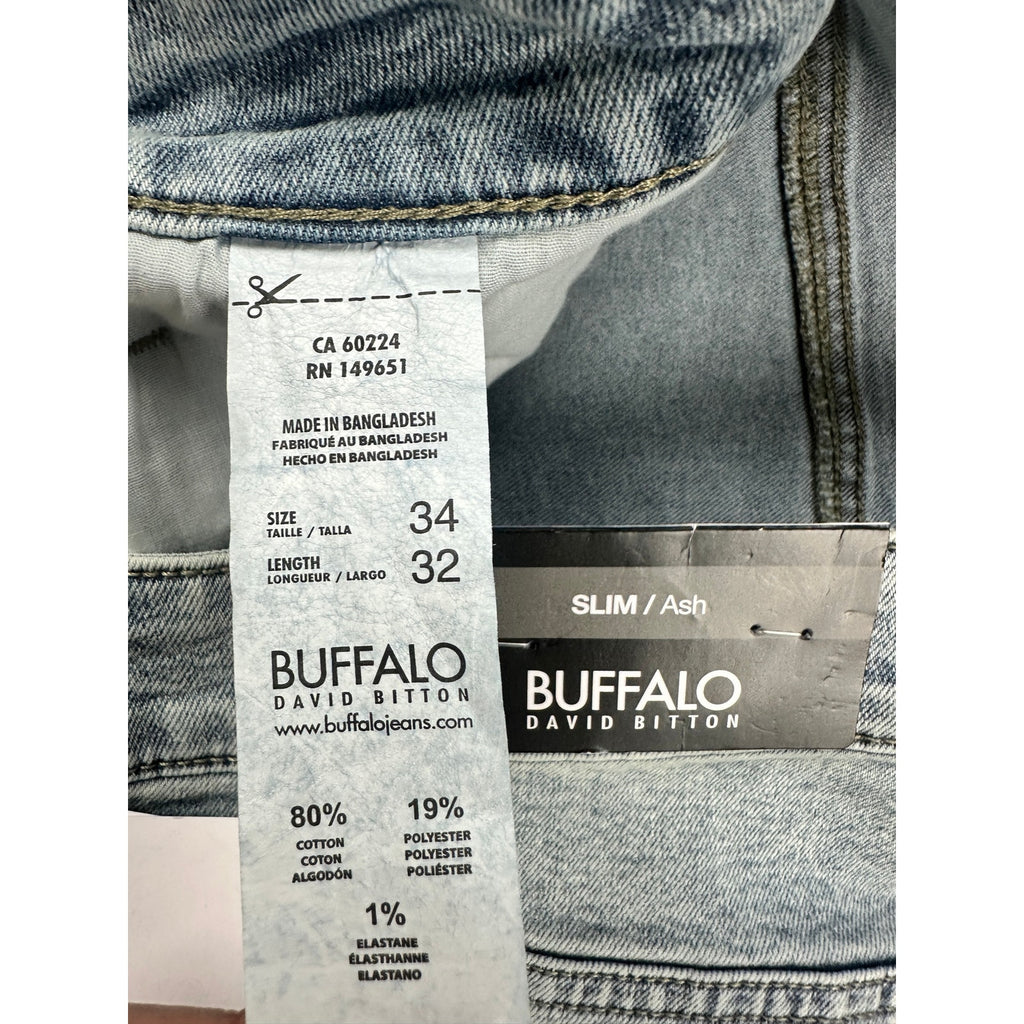 Buffalo David Bitton Ash Slim Stretch Jeans in Bleached and Blasted — Size 34x32