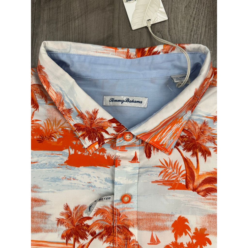 Tommy Bahama Sport Tropical Horizons Stretch Short Sleeve Camp Shirt in Spicy Orange — Size 3XL