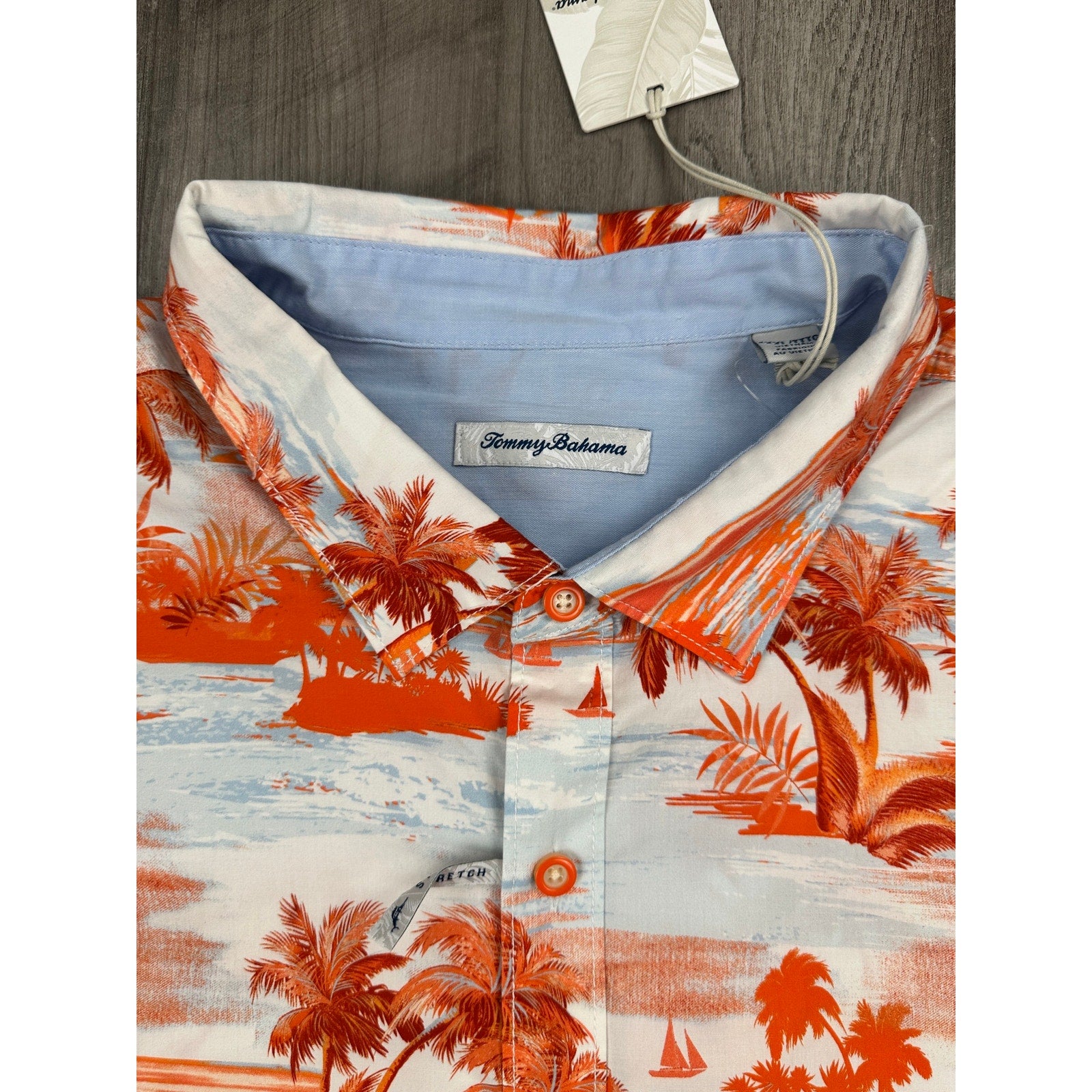 Tommy Bahama Sport Tropical Horizons Stretch Short Sleeve Camp Shirt in Spicy Orange — Size 3XL