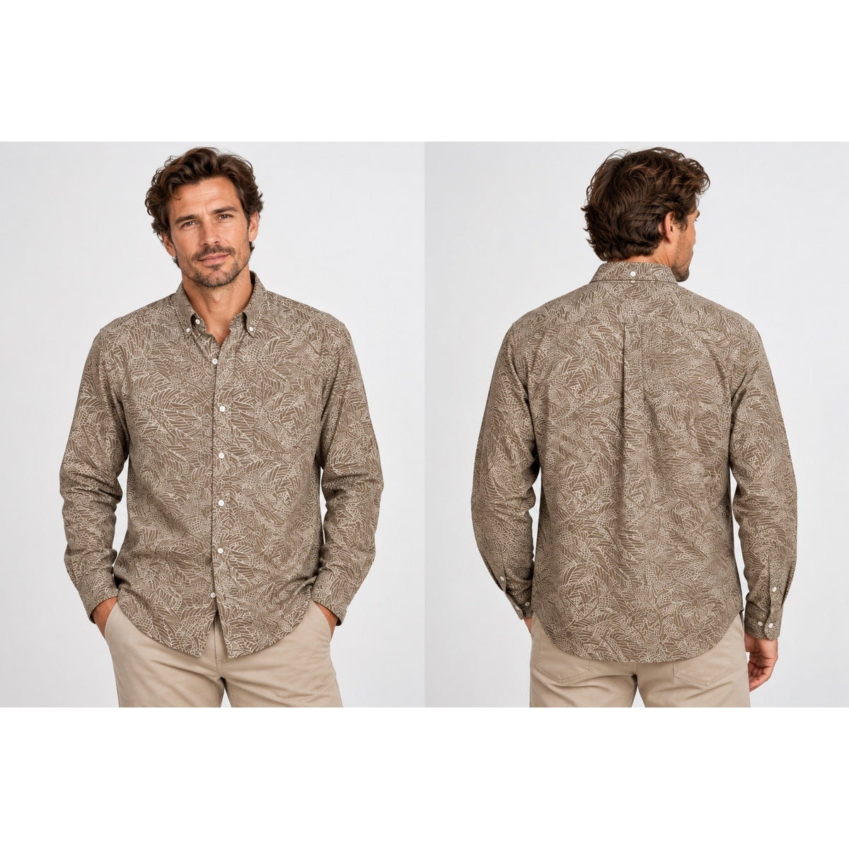 Billy Reid Melange Heron Swarm Standard Fit Long Sleeve Button Down Shirt — Size Large // Preowned