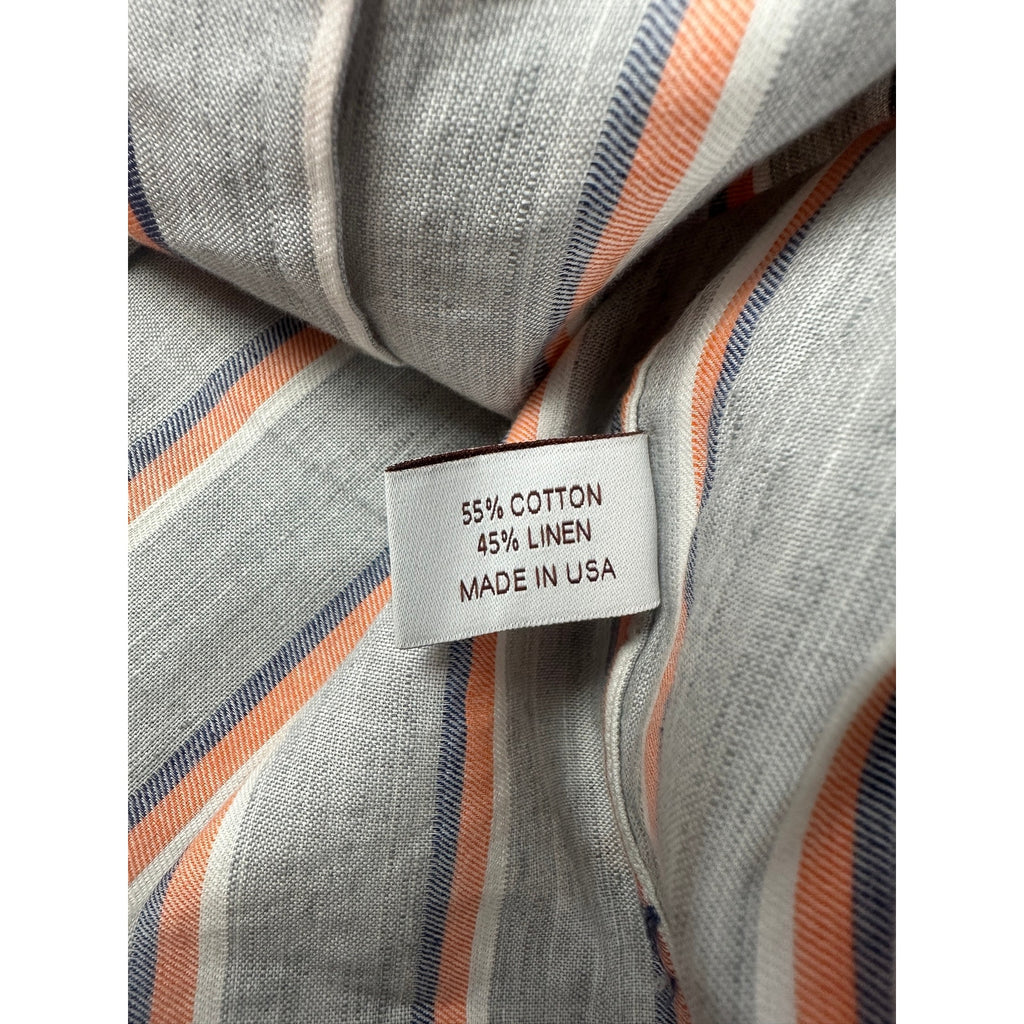 Hamilton Made in America Linen Blend Striped Camp Shirt in Gray with White Orange and Navy — Size XL // Preowned