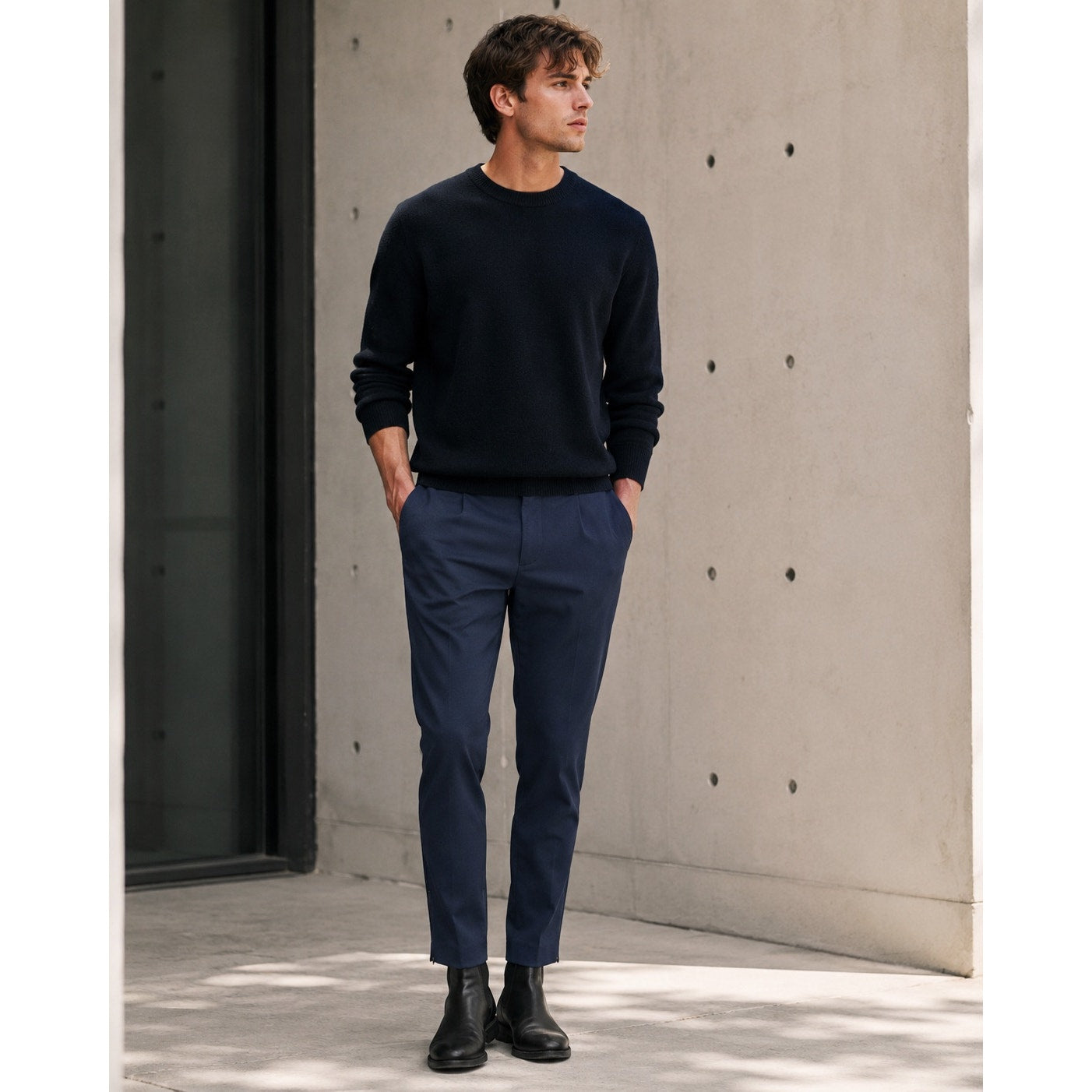 COS Slim Tapered Viscose Blend Ankle Zip Trousers in Navy — Size 50 (US 34R) // Preowned