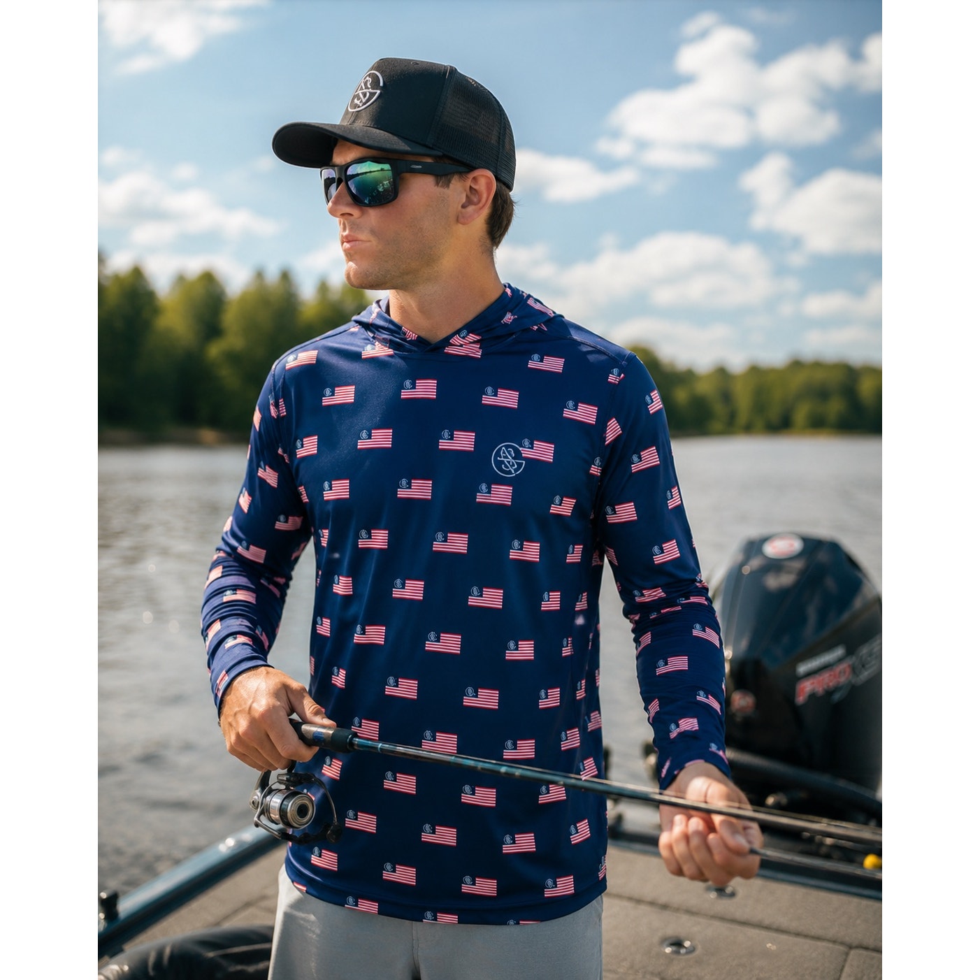 Googan Squad America Ultimate Performance Hoodie in Navy, Red, White — Size Small // Preowned