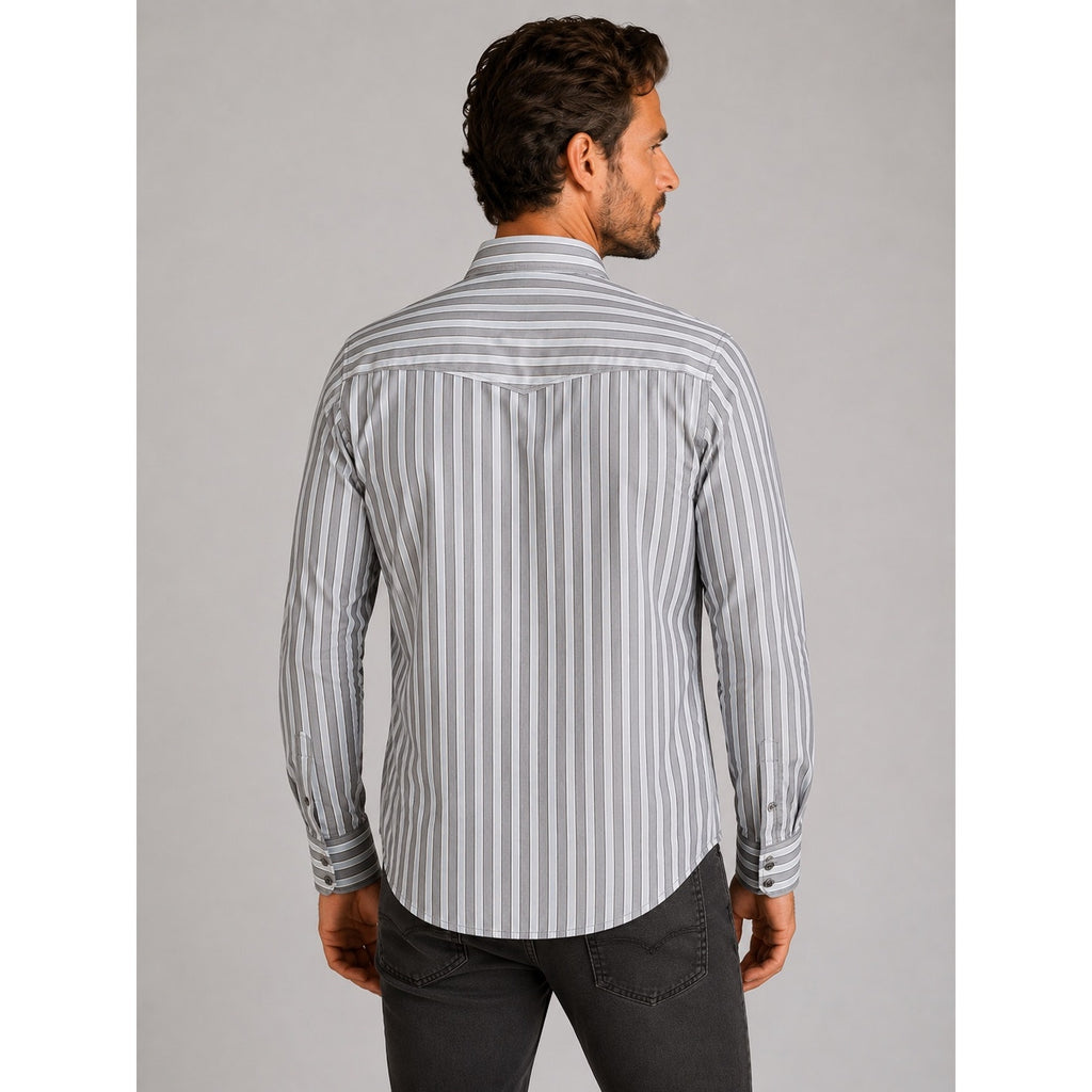 7 Diamonds Long Sleeve Stripe Button Down Shirt in Gray White Black — Size Large