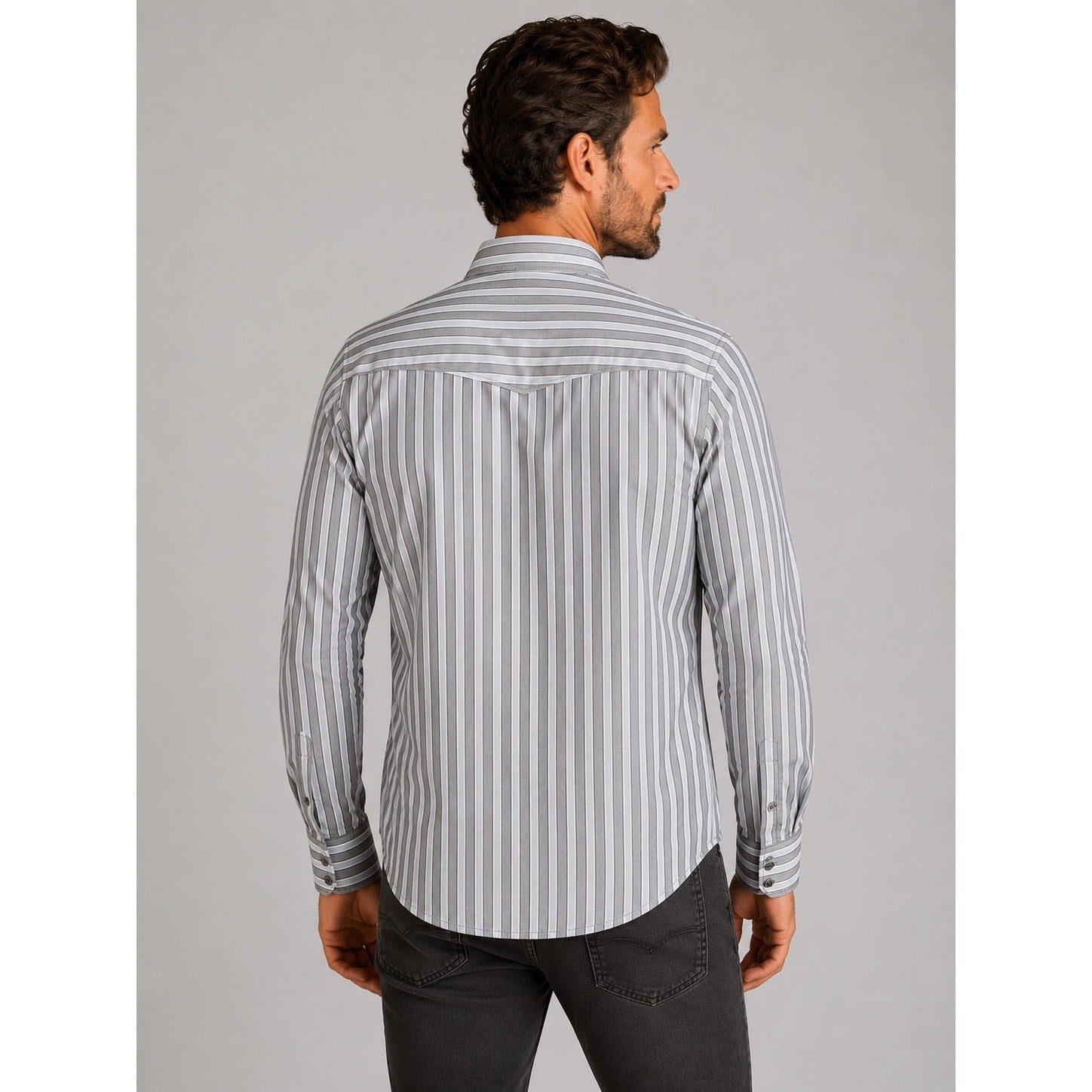 7 Diamonds Long Sleeve Stripe Button Down Shirt in Gray White Black — Size Large