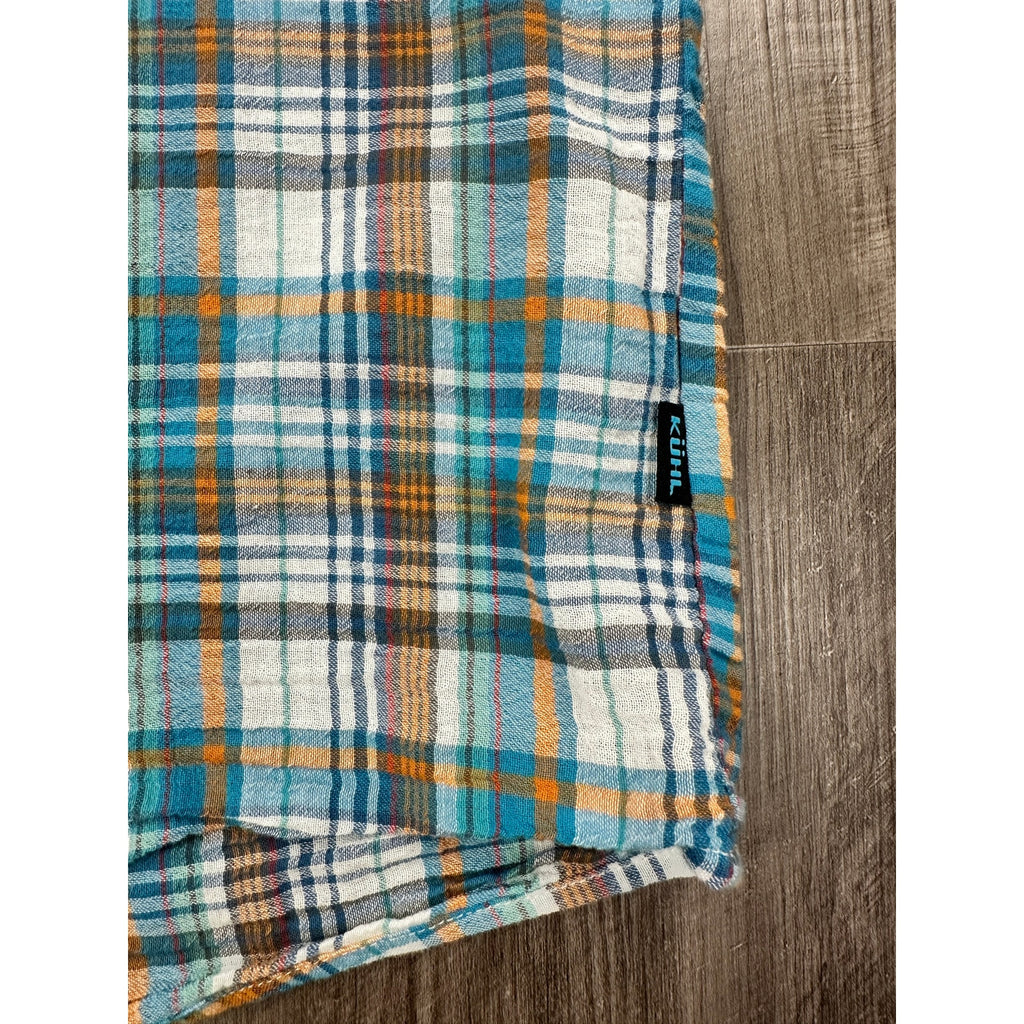 Kuhl Short Sleeve Plaid Button Down in Blue, Green, Orange, Red and White — Size Large // Preowned