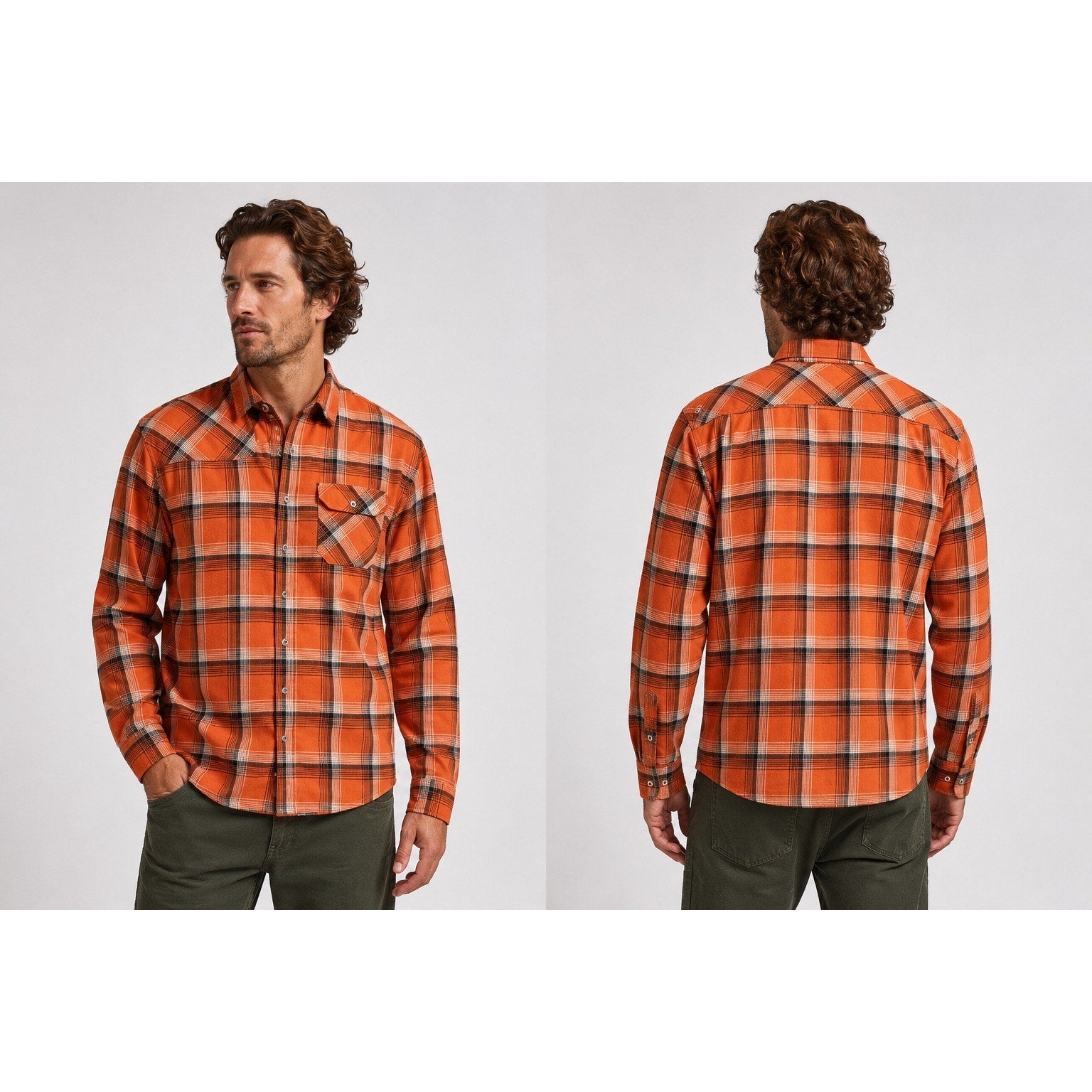 Howler Bros Harker Flannel Plaid Long Sleeve Shirt in Burnt Orange, Black, Gray — Size XL // Preowned