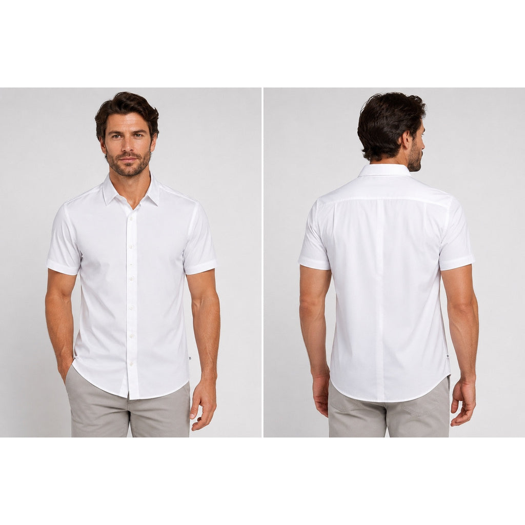 7 Diamonds Siena 4 Way Stretch Woven Short Sleeve Shirt in White — Size Medium