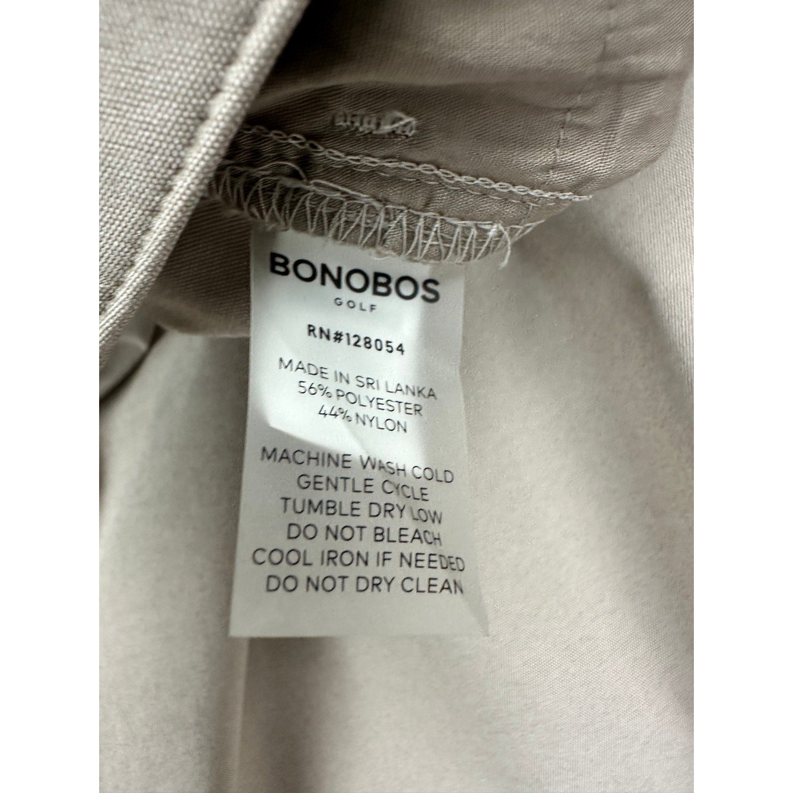 Bonobos Golf Performance Slim Fit Pants in Khaki Stone — Size 38x32