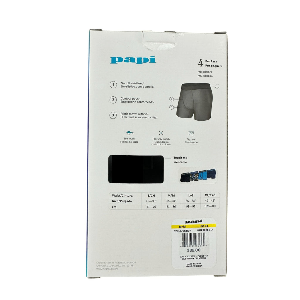 Papi Microfiber Boxer Briefs 4-Pack in Black — Size Medium