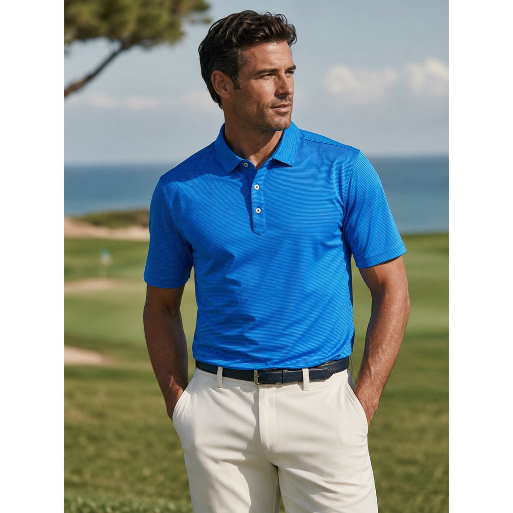 Stitch Golf Performance Striped Golf Polo in Aqua Blue — Size Large // Preowned