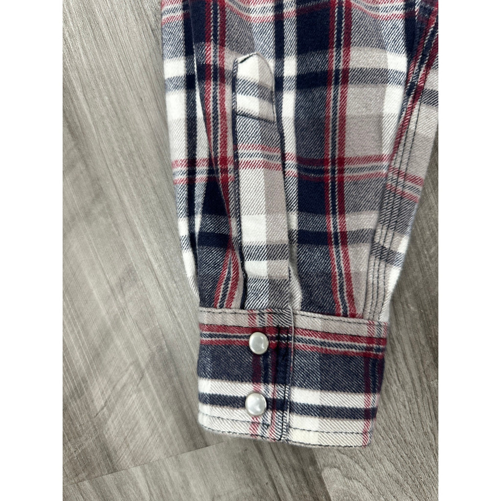 FiveBrother Heavyweight 9oz Western Pearl Snap Flannel Long Sleeve Shirt in White, Gray, Navy, Red — Size Large Tall // Preowned