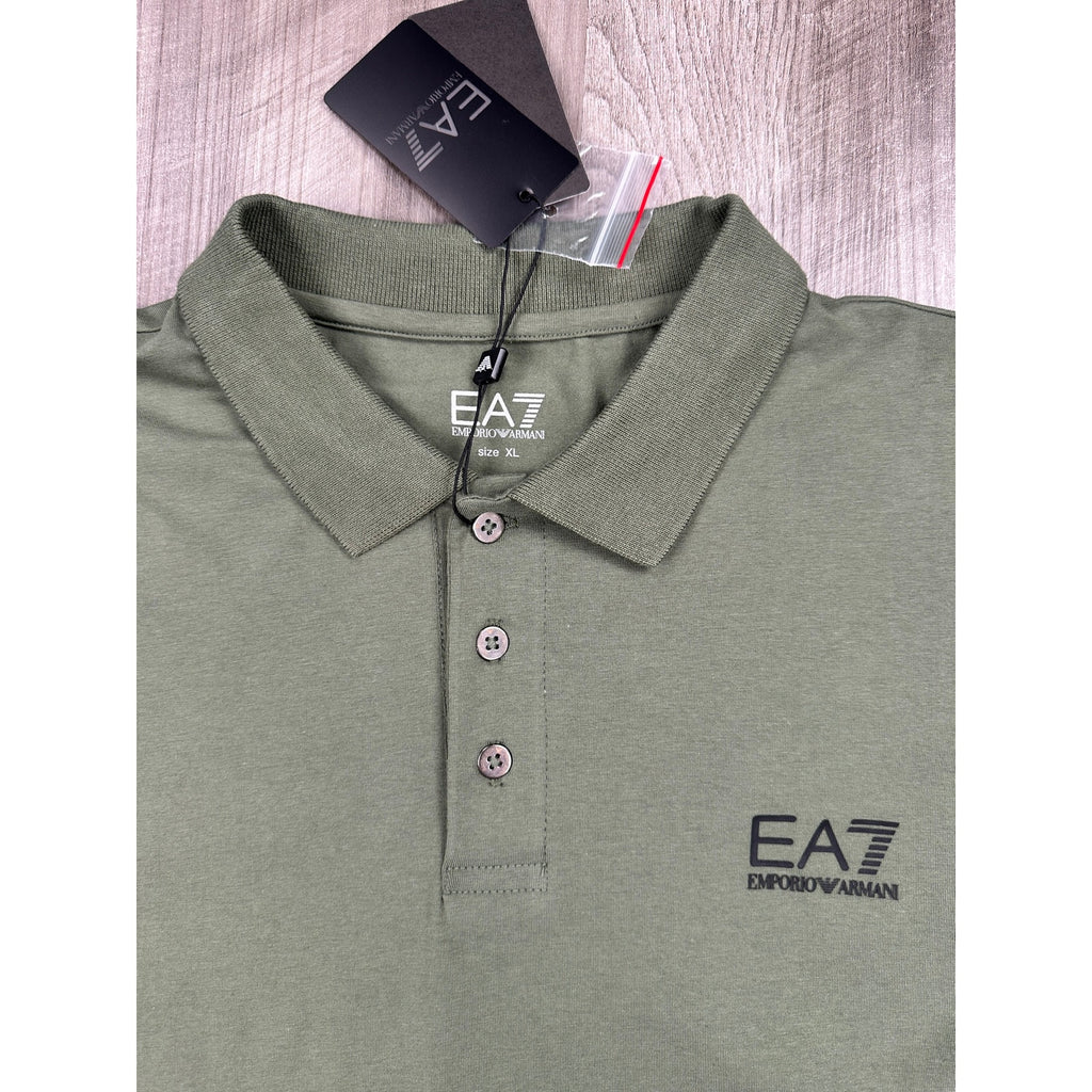 Emporio Armani EA7 Logo Collection Cotton Jersey Polo Shirt in Green — Size XL