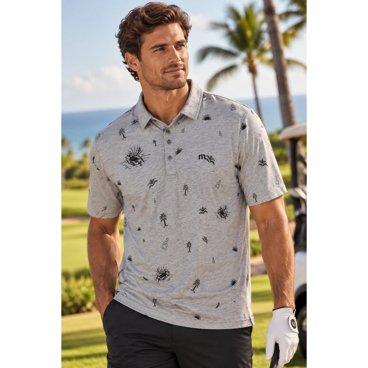 Travis Mathew Ice Breaker Skeleton Vacation Golf Polo — Size Large // Preowned