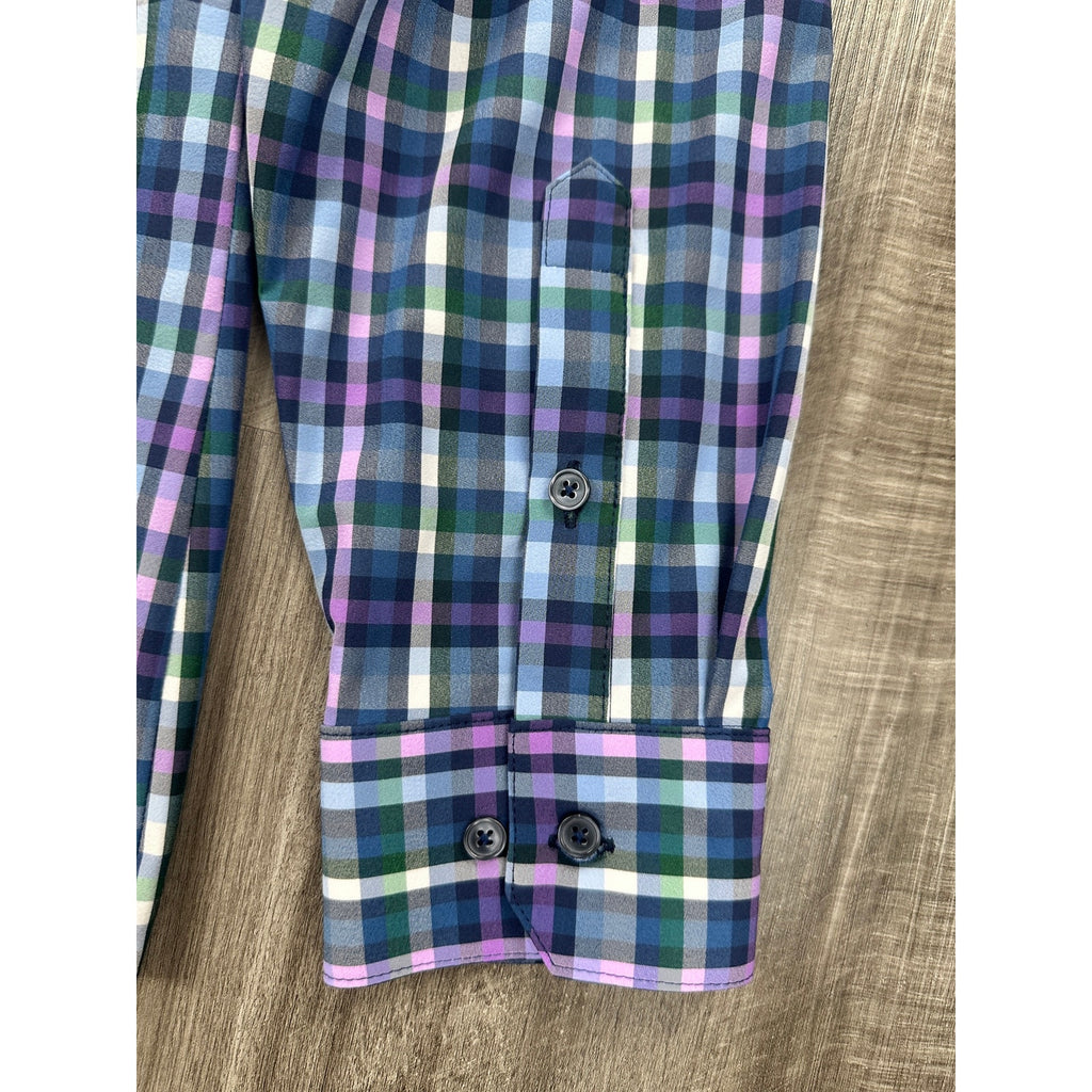 Mizzen+Main Leeward Collection Trim Fit Plaid Long Sleeve Button Down in Blue, Navy, Purple, Green and White — Size 2XL // Preowned