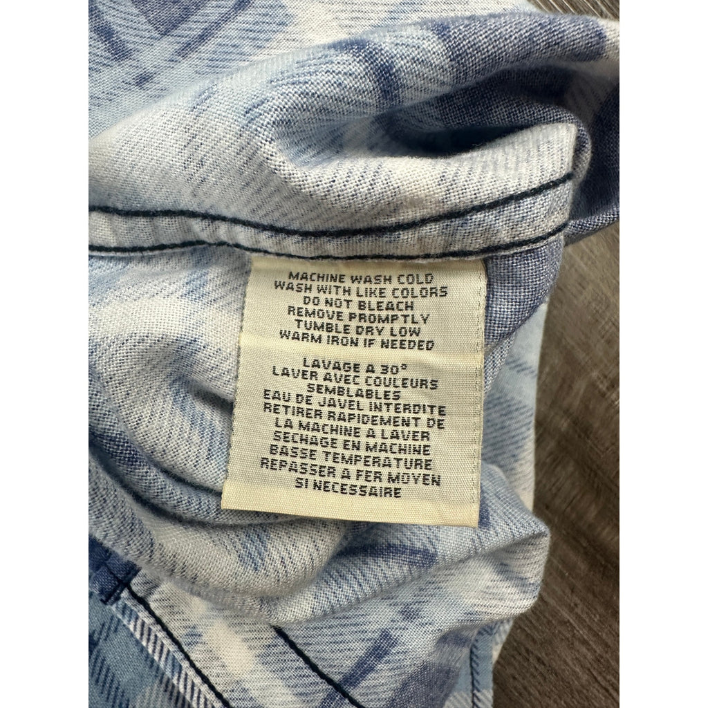 Ralph Lauren Denim and Supply Flannel Plaid Long Sleeve Pearl Snap Button Down in Blue Light Blue White — Size Large // Preowned
