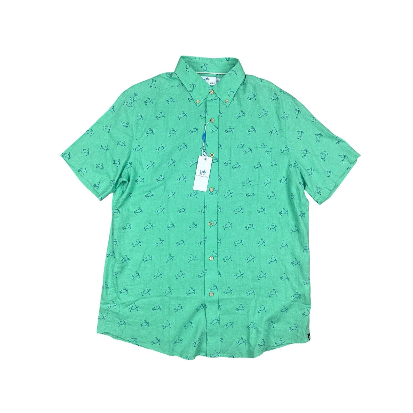 Southern Tide Linen Blend Turtle Cove Short Sleeve Sport Button Down - Medium