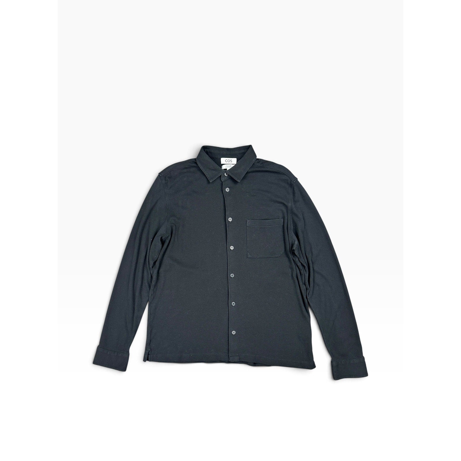 COS Regular Fit Stretch Jersey Long Sleeve Shirt in Black — Size Medium // Preowned