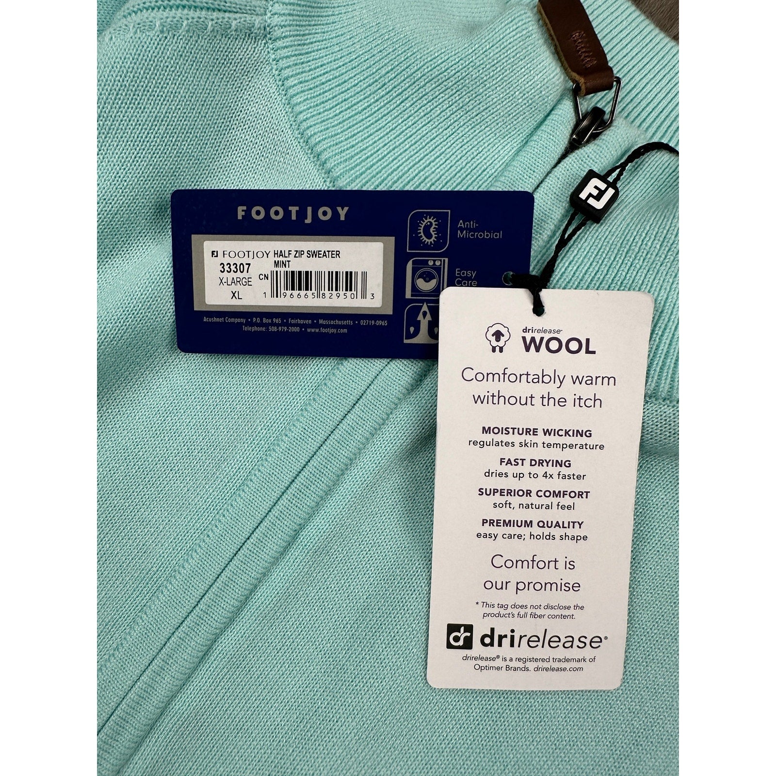 FootJoy Half-Zip Golf Sweater in Mint — Size XL