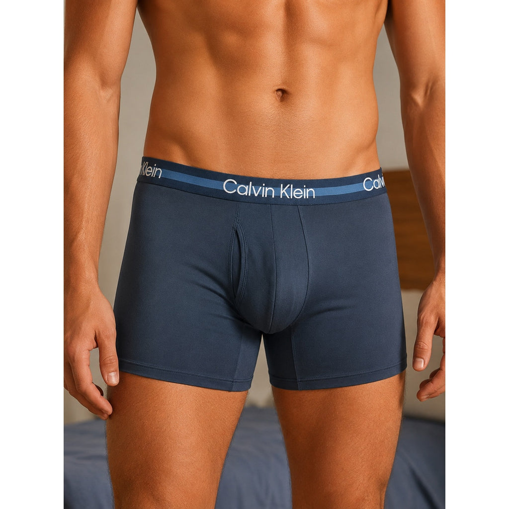 Calvin Klein Microfiber Stretch Boxer Brief 3-Pack in Blue Multi — Size XL