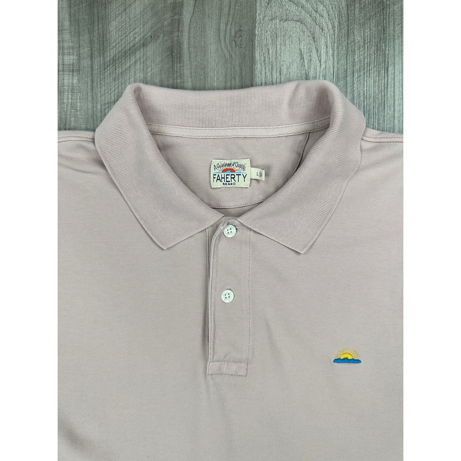 Faherty Sunwashed Pique Polo in Quartz Pink — Size Large // Preowned