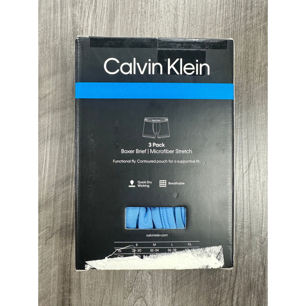 Calvin Klein Microfiber Stretch Boxer Brief 3-Pack in Blue Multi — Size Medium