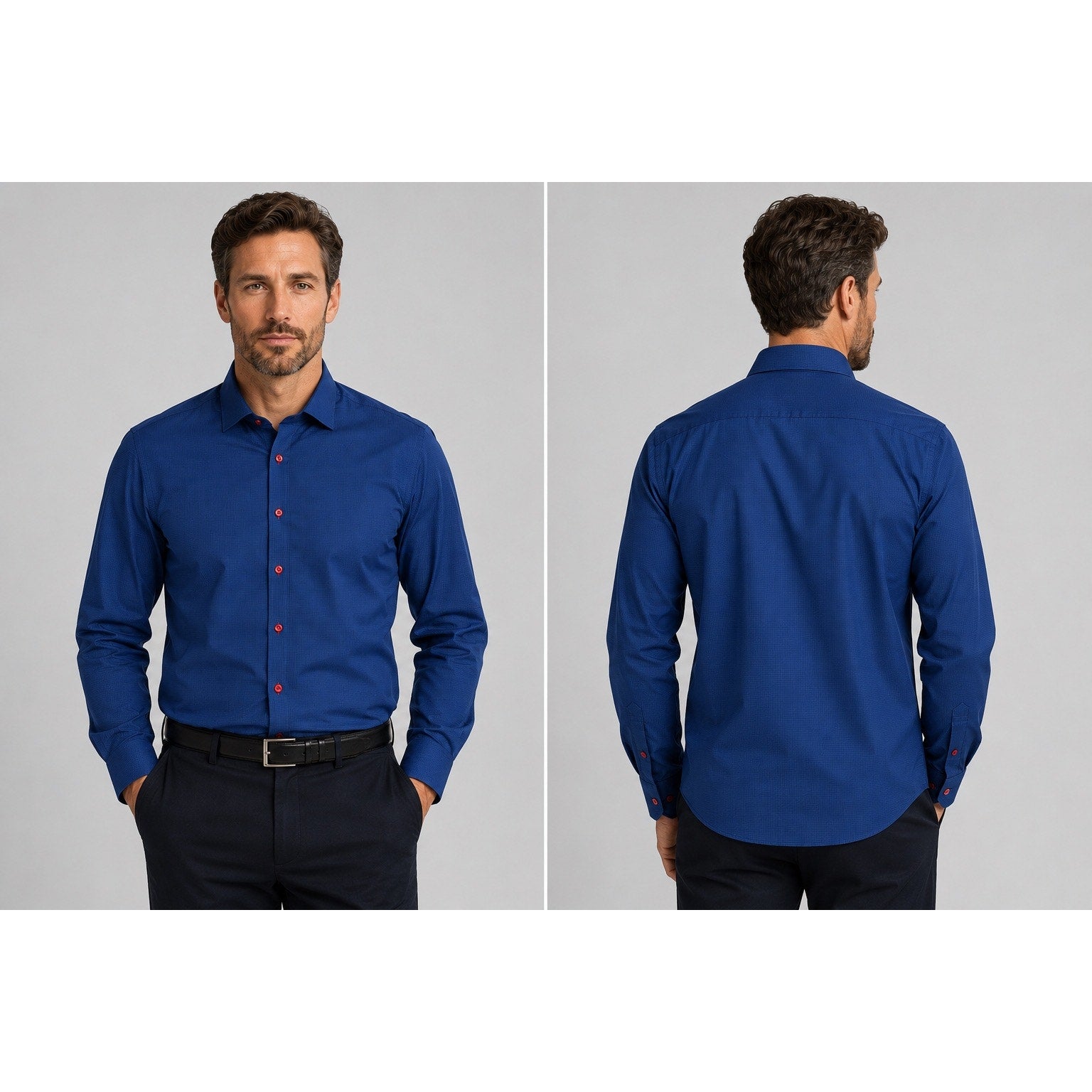 Twillory Signature Performance Tailored Fit Mini Windowpane Long Sleeve Button Down in Navy — Size 2XL // Preowned